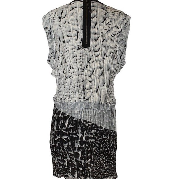 Helmut Lang Annex Mini Silk Dress Asymmetric Printed Sleeveless Black Silvr sz 4 - Picture 6 of 6